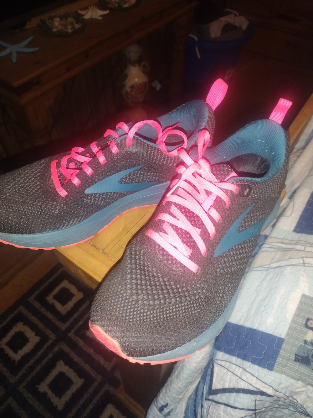Brooks Women’s Gray Athletic Shoes with Pink Laces and Blue Accents